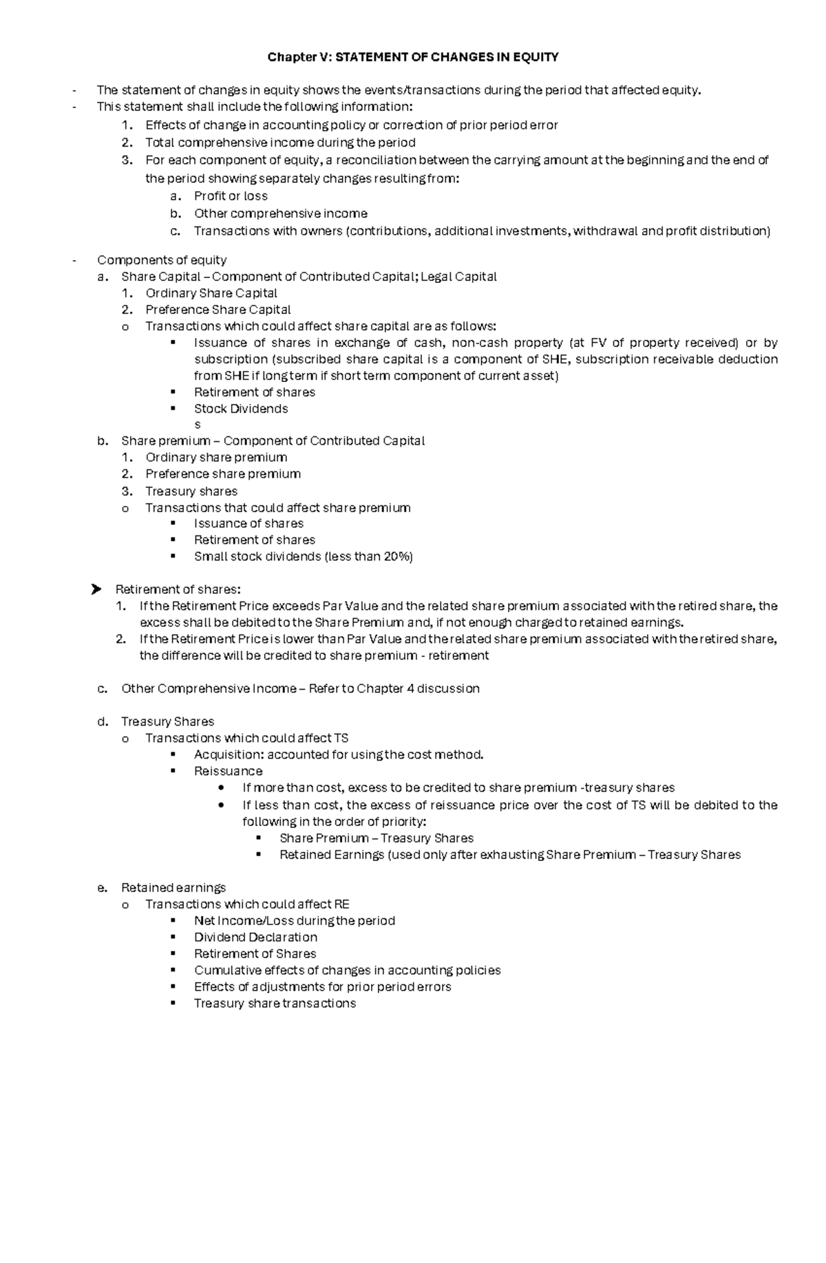 Statement of Changes in Equity: Key Concepts and Transactions - Studocu