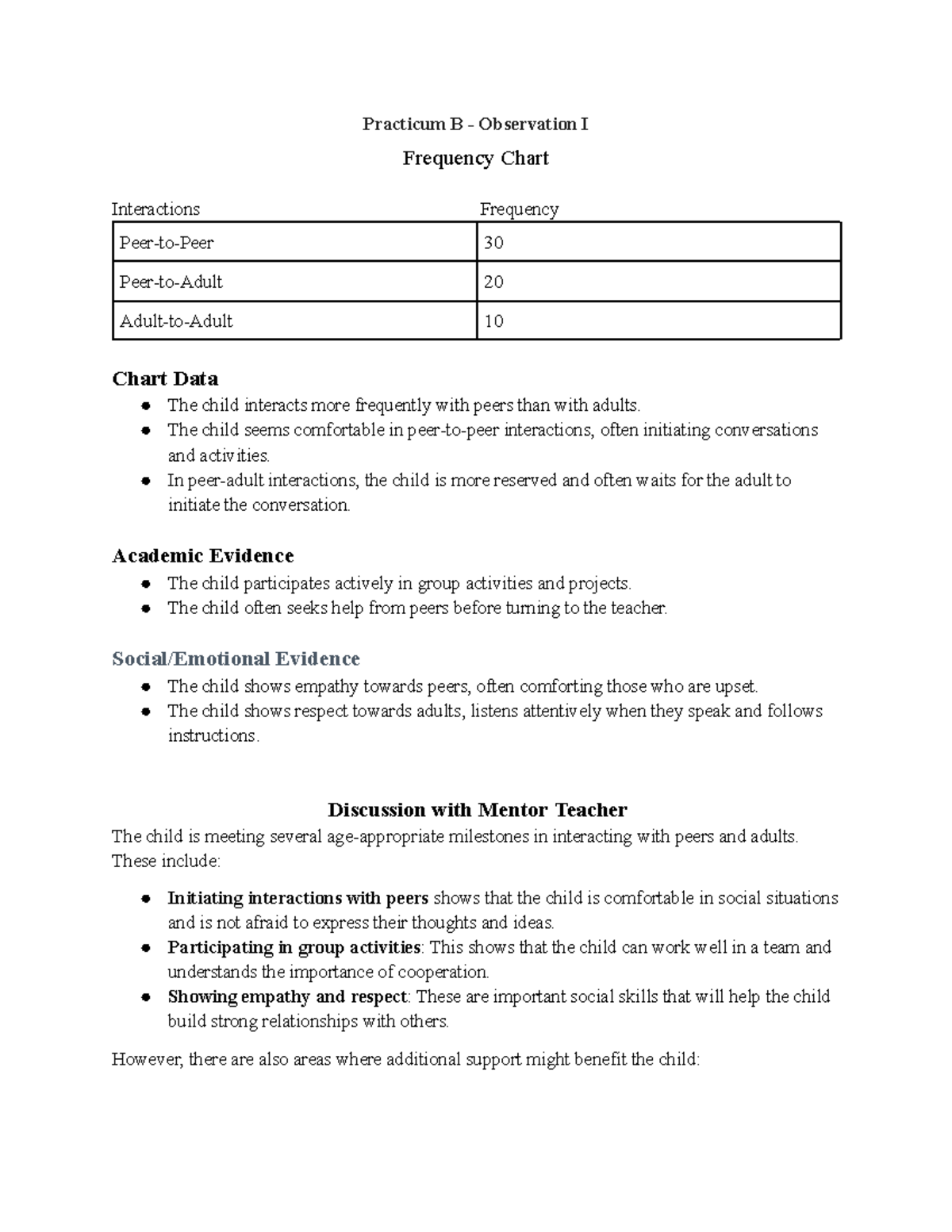 Practicum B - Observation I: Child Interaction Analysis and Strategies ...