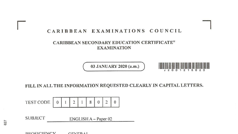 English A Paper 02 CSEC Exam January 2020 - Summary & Notice Writing ...
