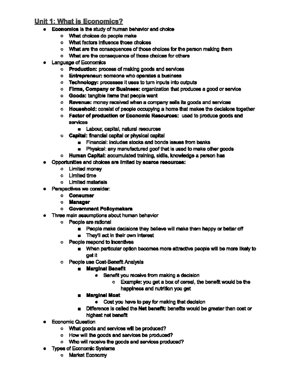 Econ 101: Summary of Chapters 1-3 in Introductory Microeconomics - Studocu