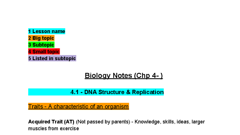 Biology Notes (Chp 4.1): DNA Structure, Replication, and Traits - Studocu