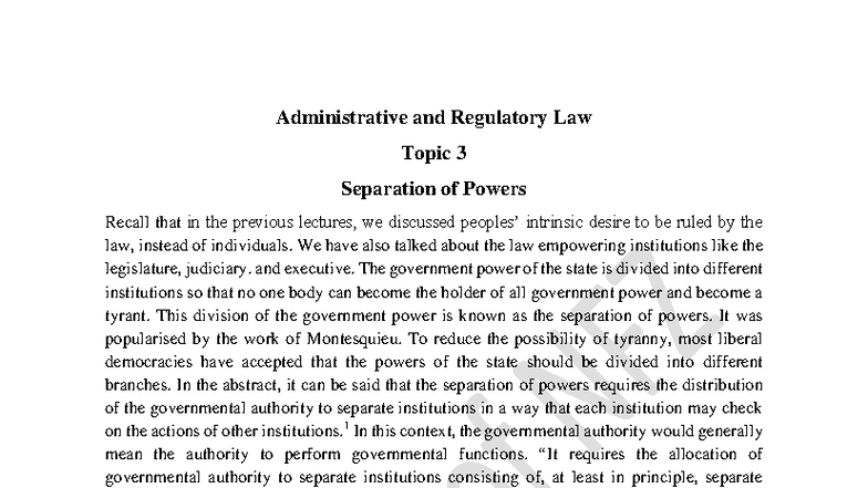 Administrative and Regulatory Law Topic 3: Separation of Powers ...
