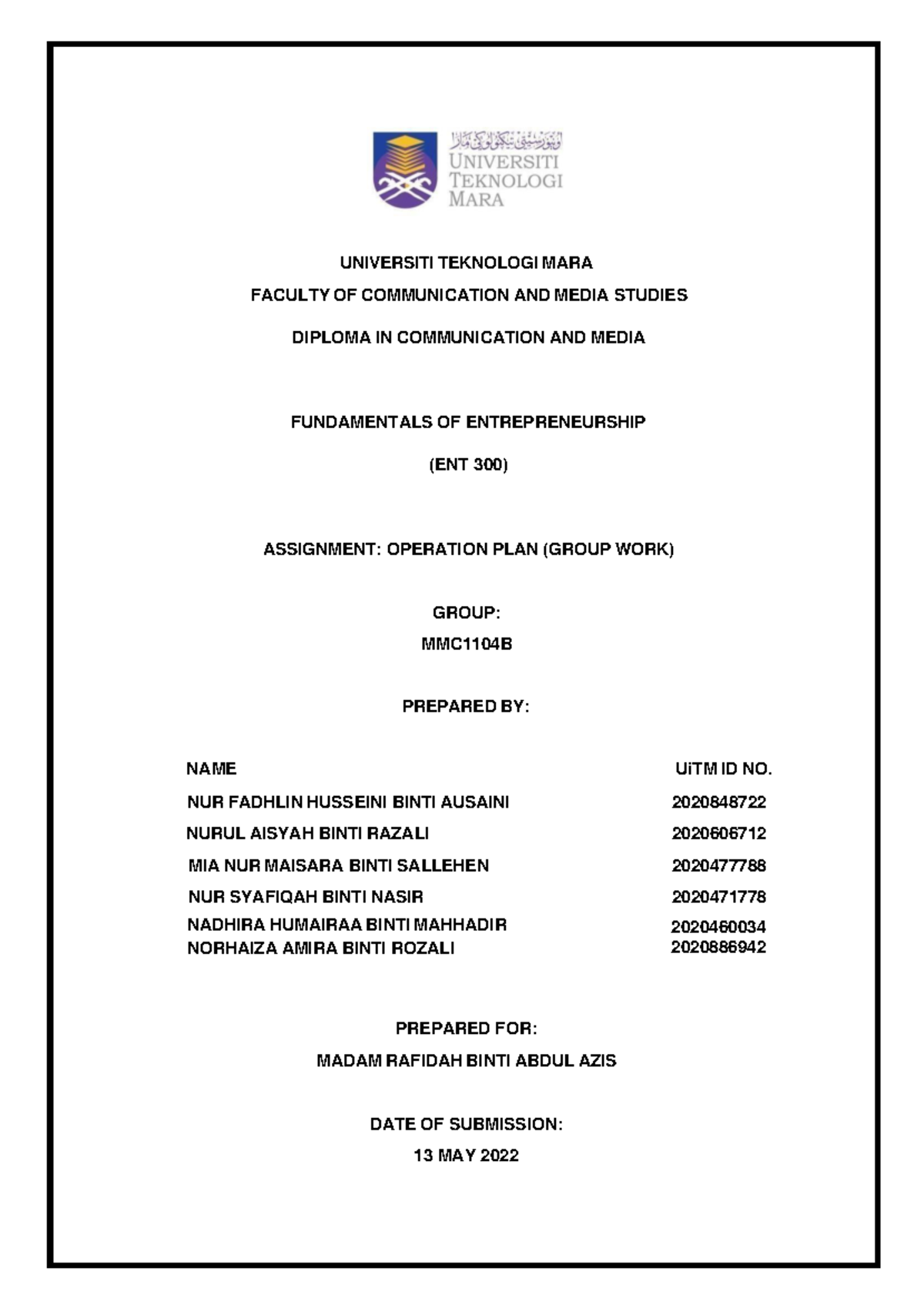 Group 3 Operational Plan for GoFanTech (ENT300) - Assignment Report ...