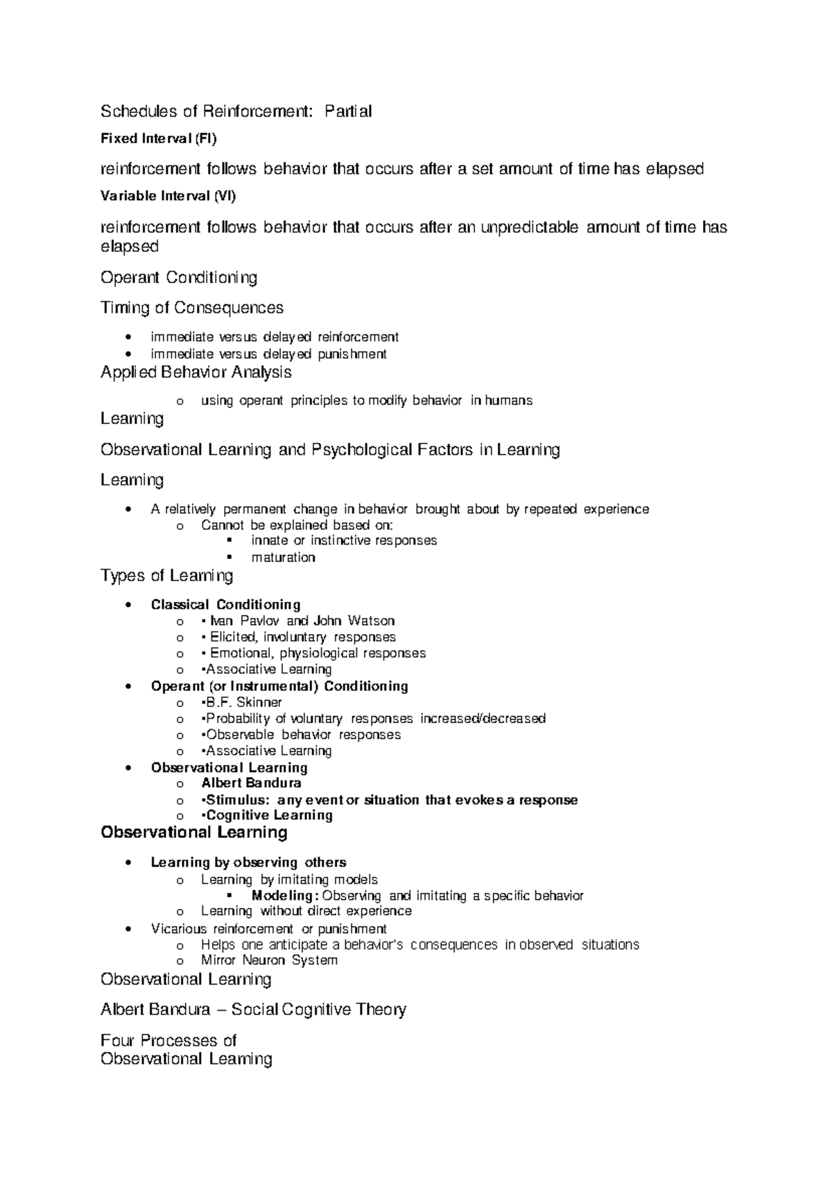 Psychology lecture 7 notes - Schedules of Reinforcement: Partial Fixed ...