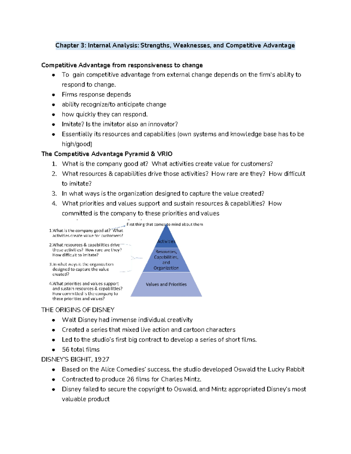 Bus800 - Chapter 5 Notes on Competitive Advantage and Analysis - Studocu