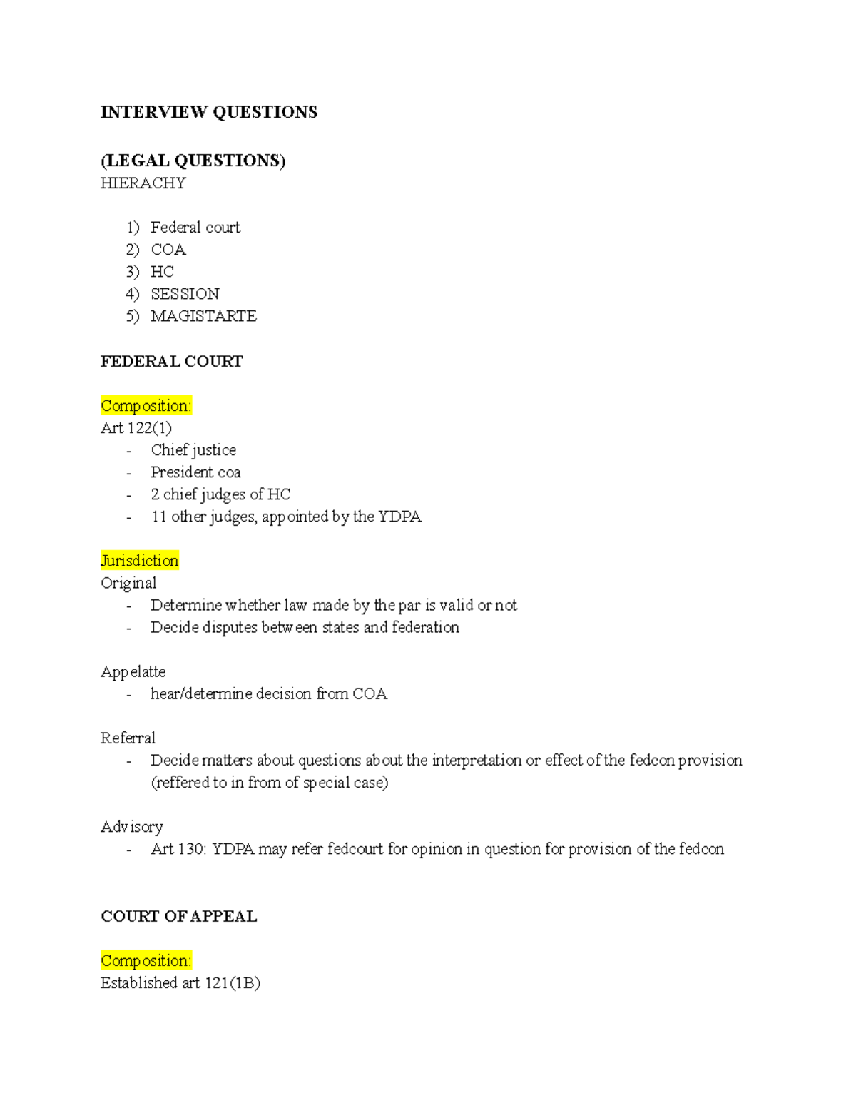 Legal Interview Questions: Understanding Court Hierarchy and ...