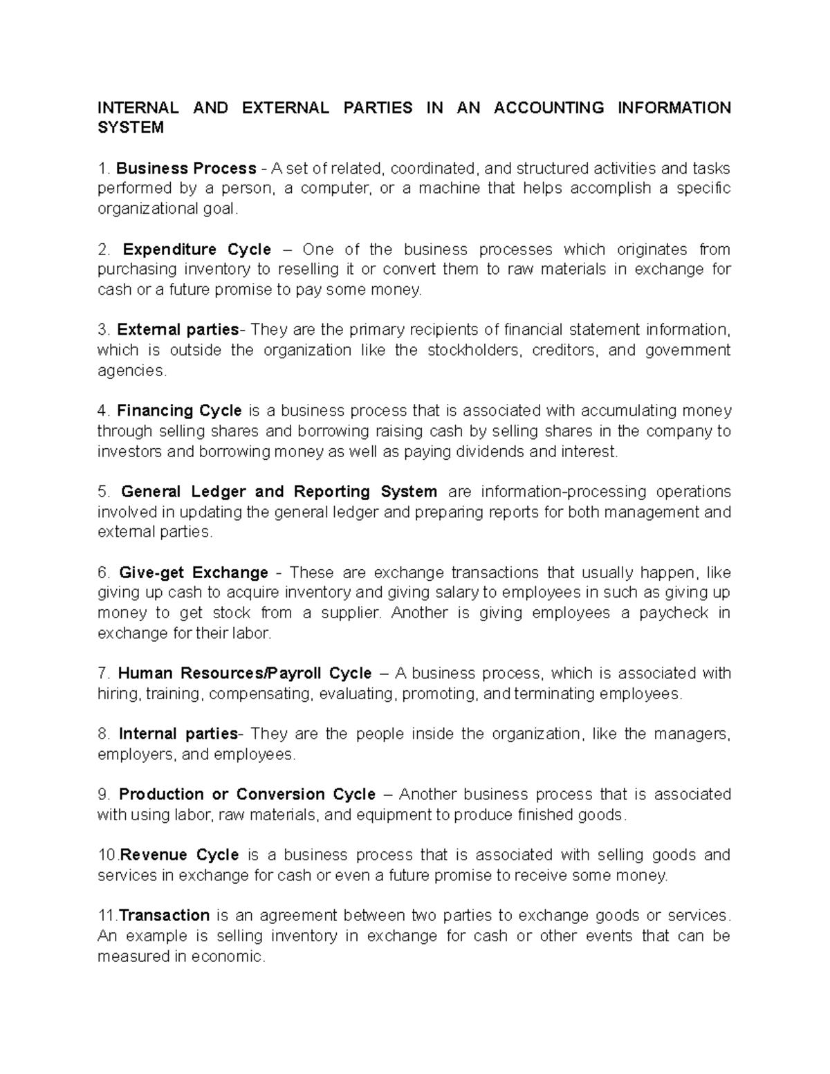 Internal and External Parties in an Accounting Info System Overview ...