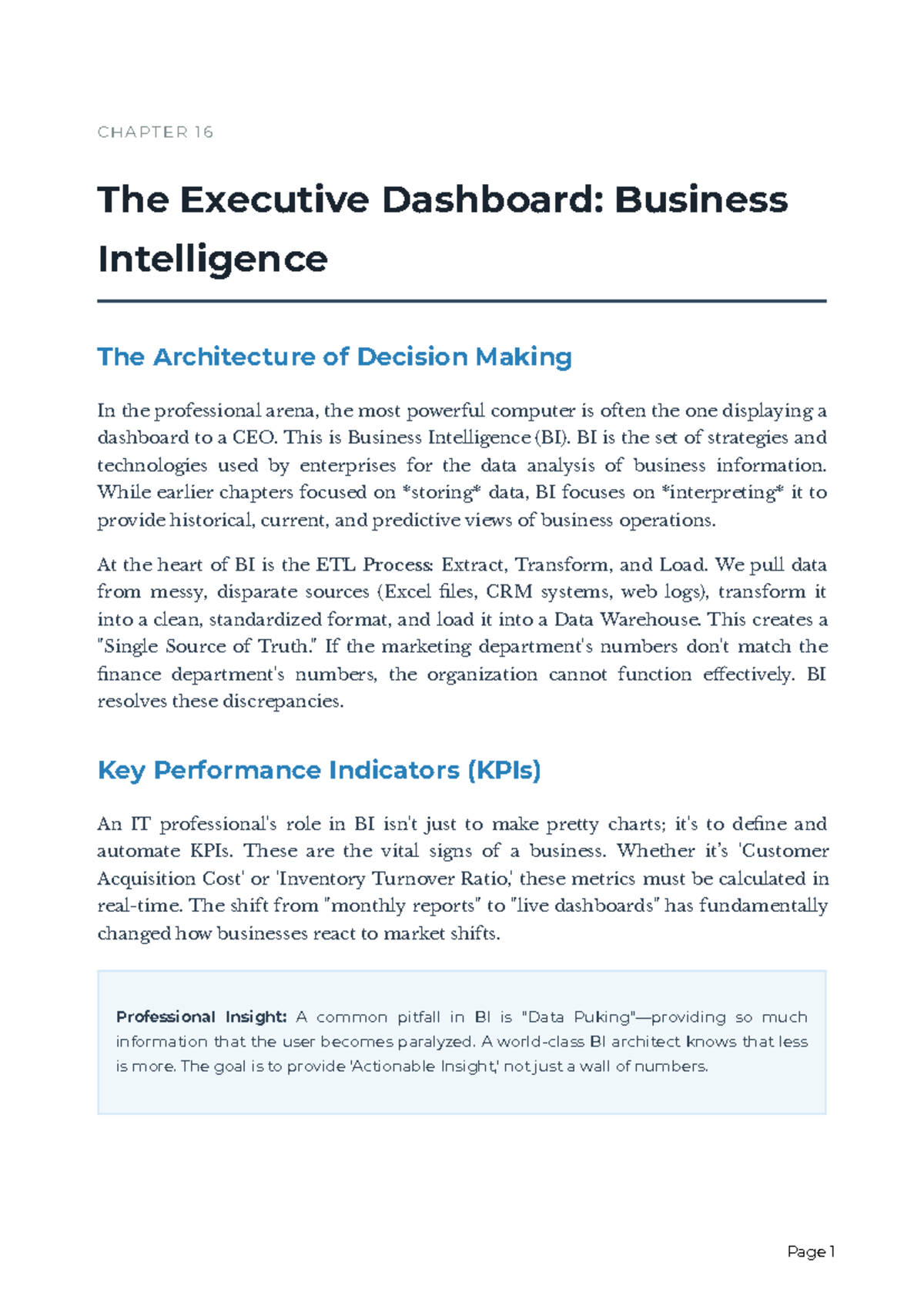 Chapter 16: The Executive Dashboard in Business Intelligence - Studocu