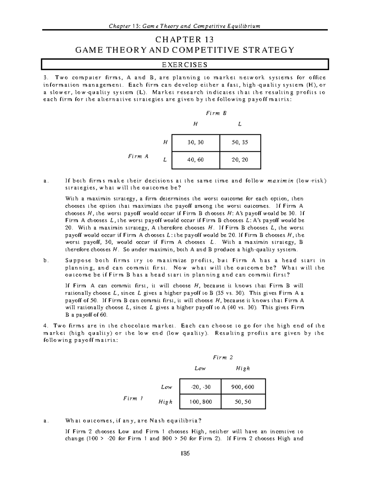 Sol 13 - Assignment 7 - CHAPTER 13 GAME THEORY AND COMPETITIVE STRATEGY ...