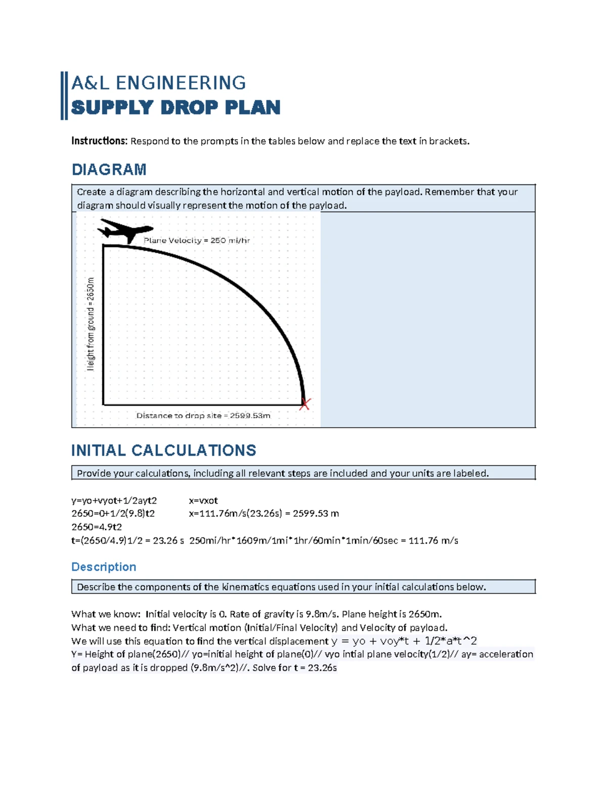 PHY 150 Project One: Supply Drop Kinematics Analysis Template - Studocu