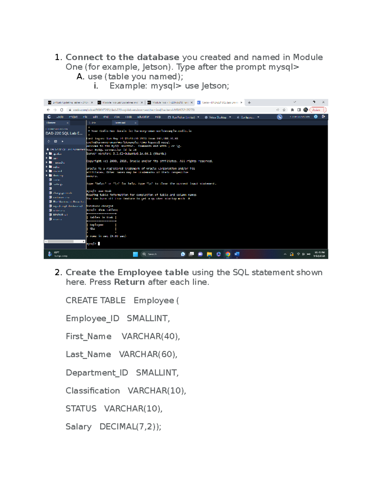 2-4 Lab: SQL Command Implementation for Updating Tables - Studocu