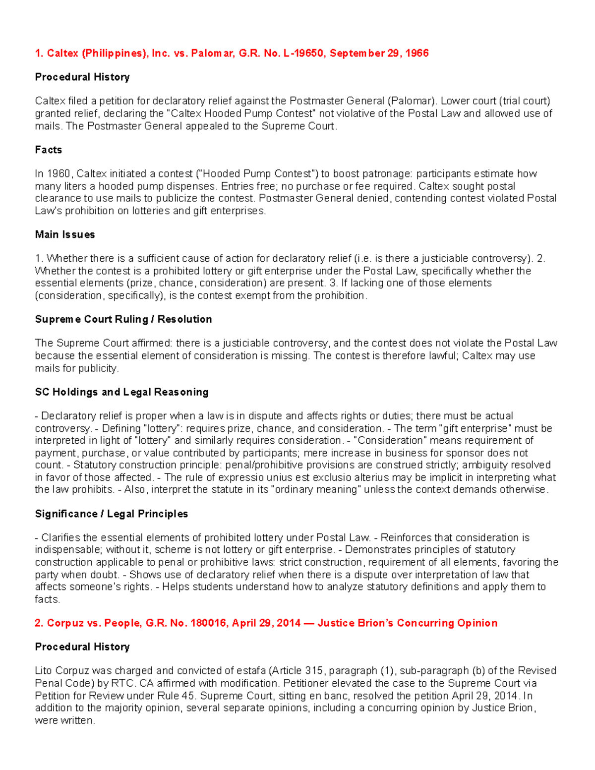 Statcon CASE Digest (28): Key Legal Principles and Rulings - Studocu