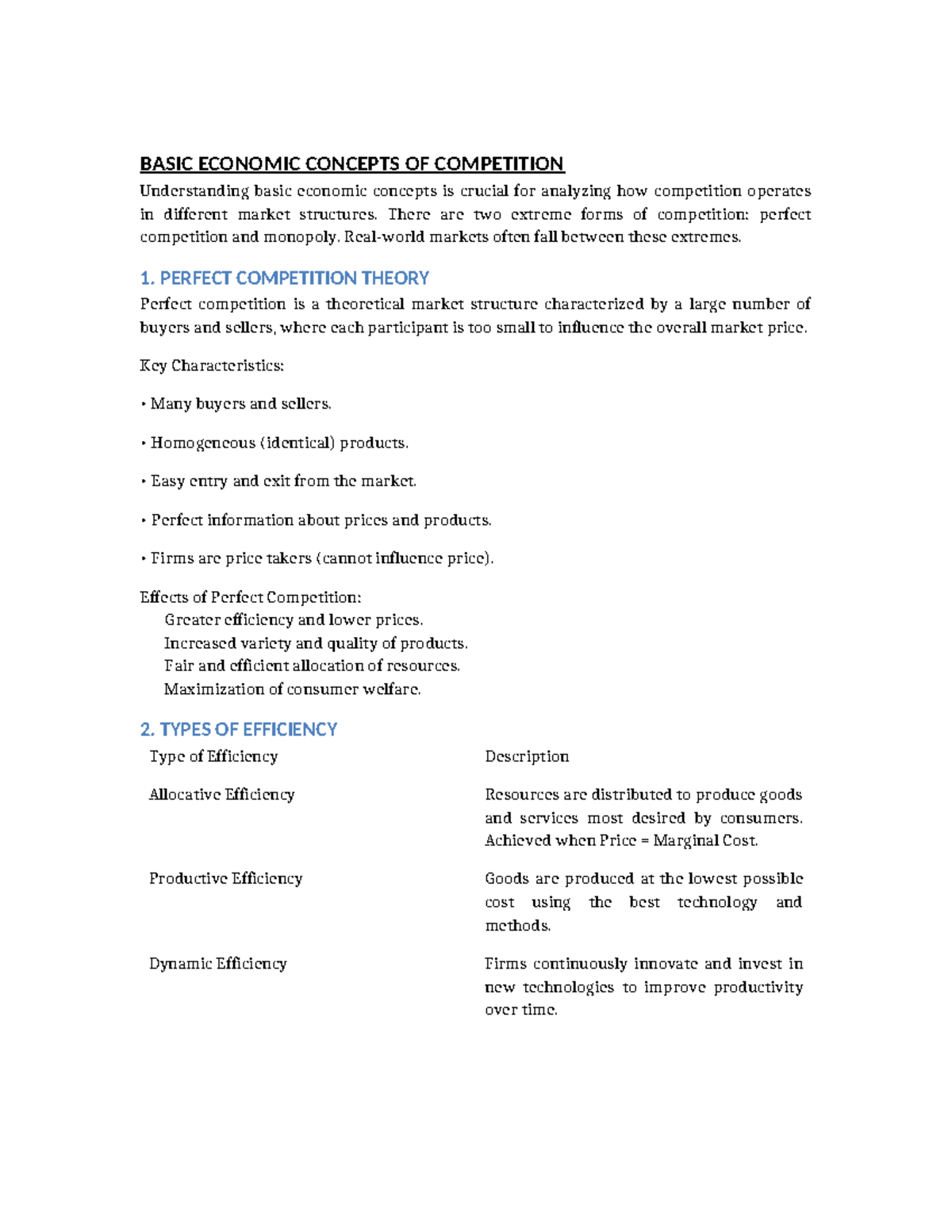 BASIC ECON 101: Notes on Competition & Market Structures - Studocu