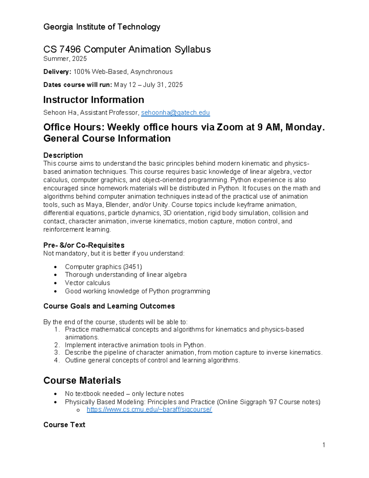 CS 7496 Computer Animation Syllabus - Summer 2025 - Studocu
