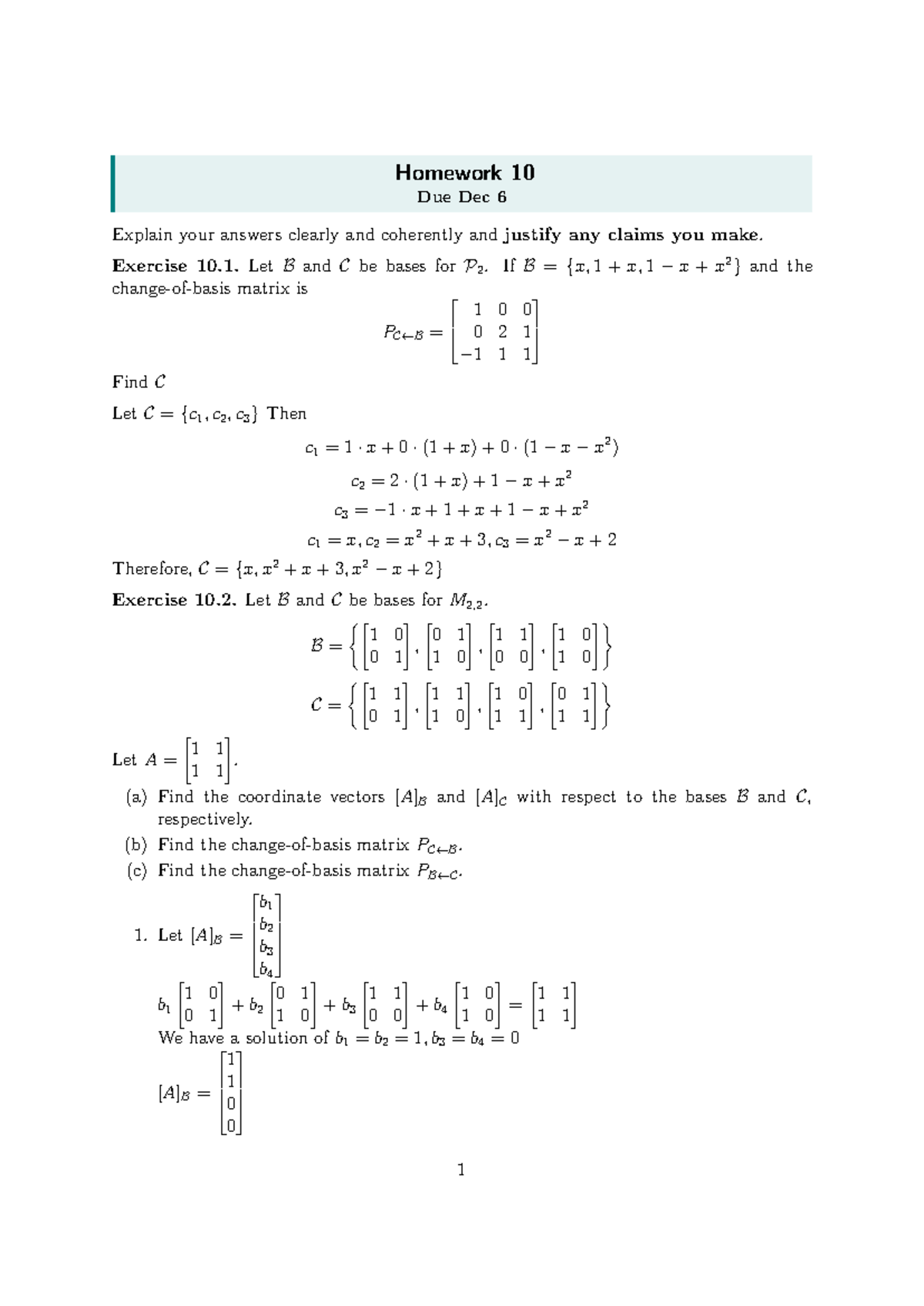 21241 hw 10 - Homework - Homework 10 Due Dec 6 Explain your answers ...
