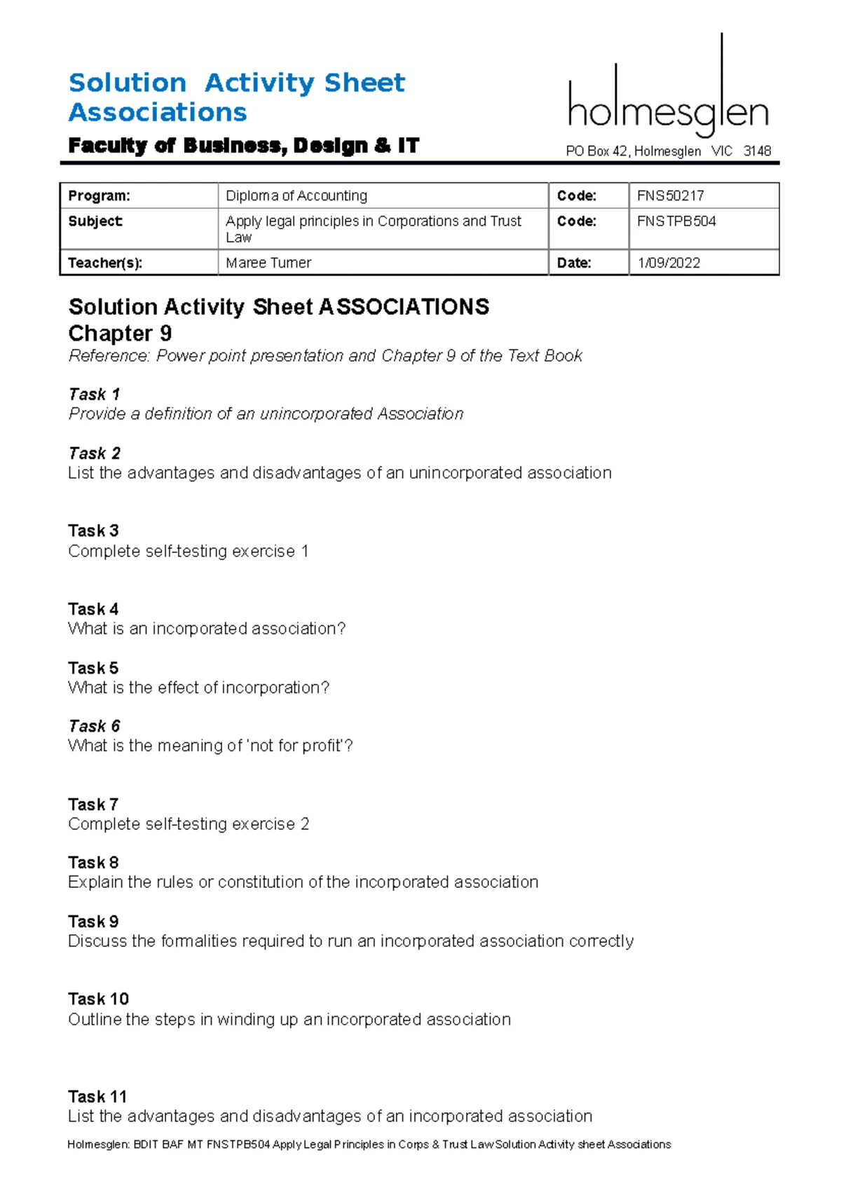 Solution Activity Sheet External Administration of Companies - Solution ...