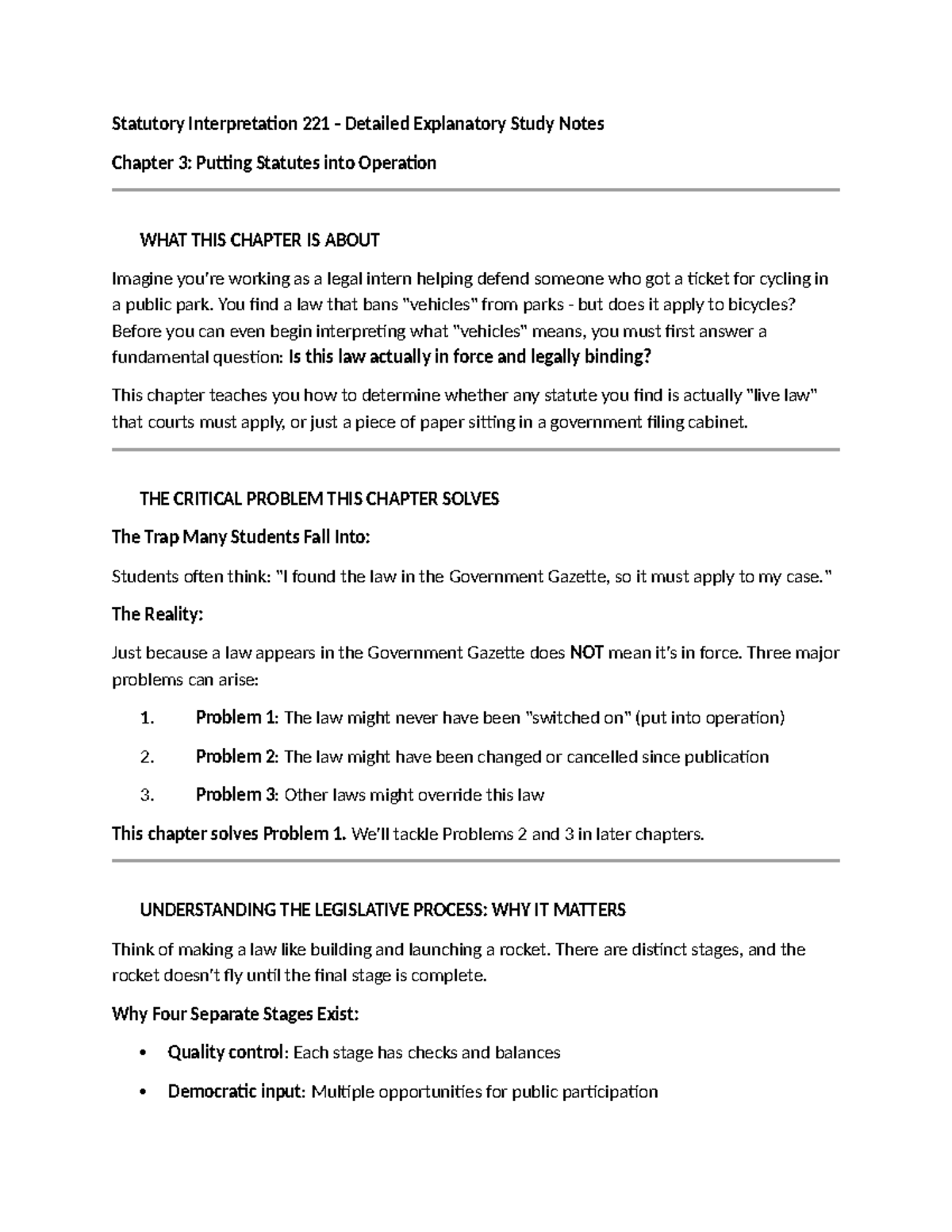 Statutory Interpretation 221 Study Notes: Chapter 3 - Statute Operation ...