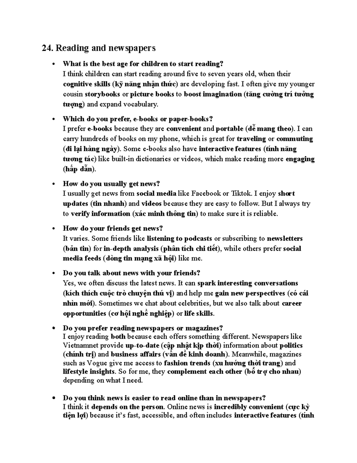24. Reading Preferences: E-books, News Sources, and More - Studocu