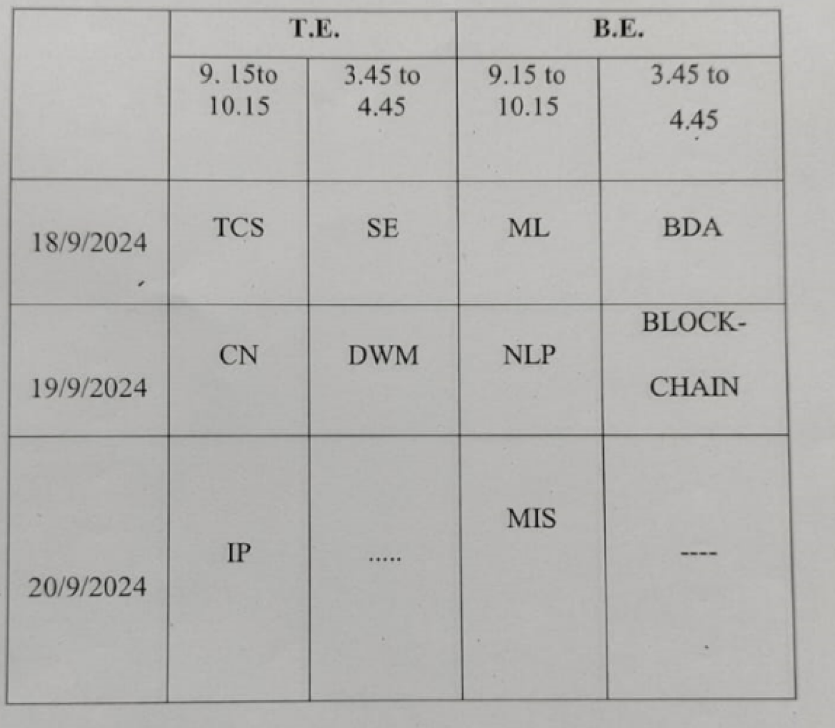 PYQ IAT 1 - Terna Engg college, sem 7 , IAT 1 papers - T. B. 9. 15to 3 ...