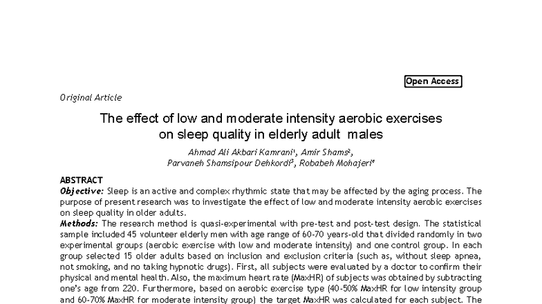 The Impact of Aerobic Exercise on Sleep Quality in Elderly Males - Studocu