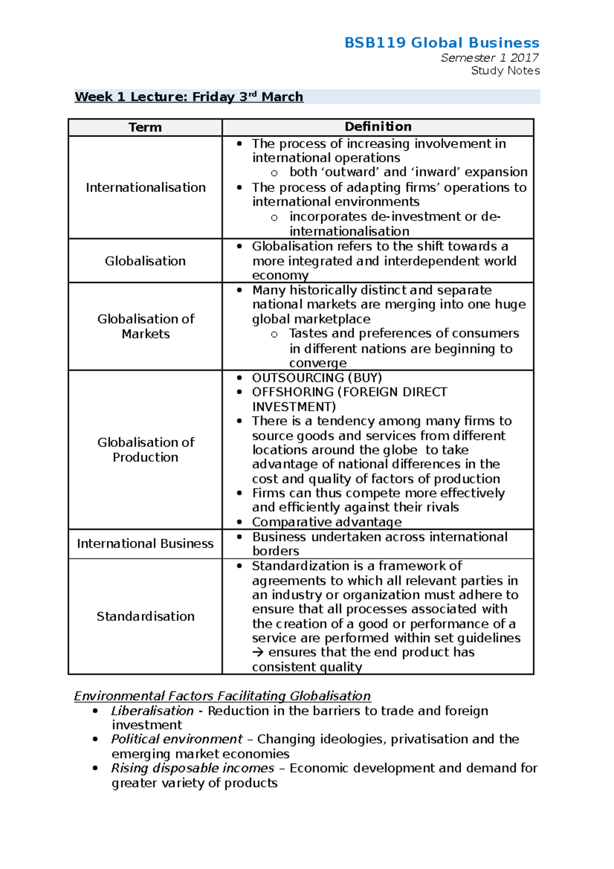 Global Business Lecture Notes - Semester 1 2017 Study Notes Week 1 ...