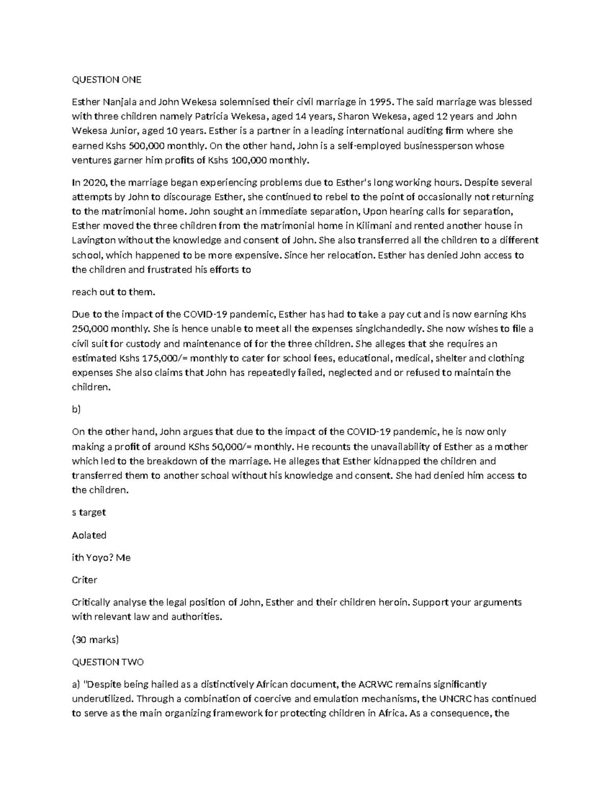 Children and the Law Past Papers: Legal Analysis & Case Studies - Studocu