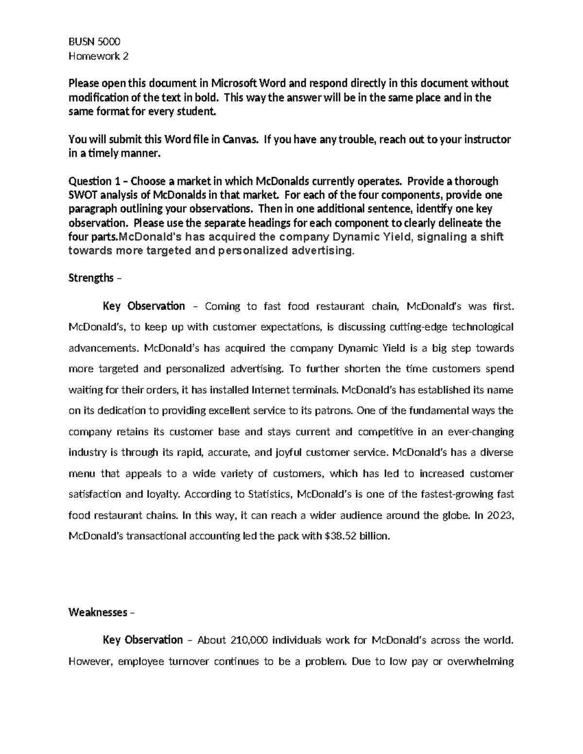 Busn 5000 week 2 hw N - Business - Homework 2 Please open this document ...