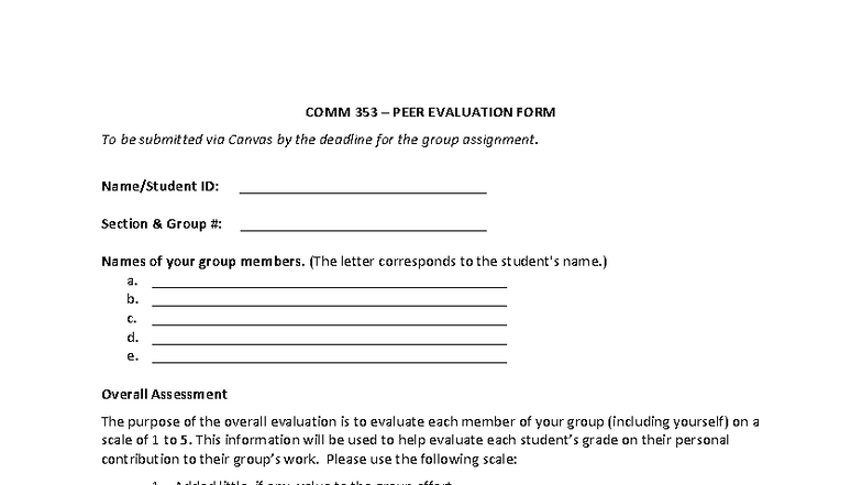 COMM 353 - Group Peer Evaluation Form Submission Guide - Studocu