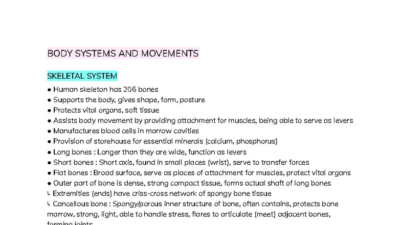 Movement Science Notes: Understanding Body Systems and Function - Studocu