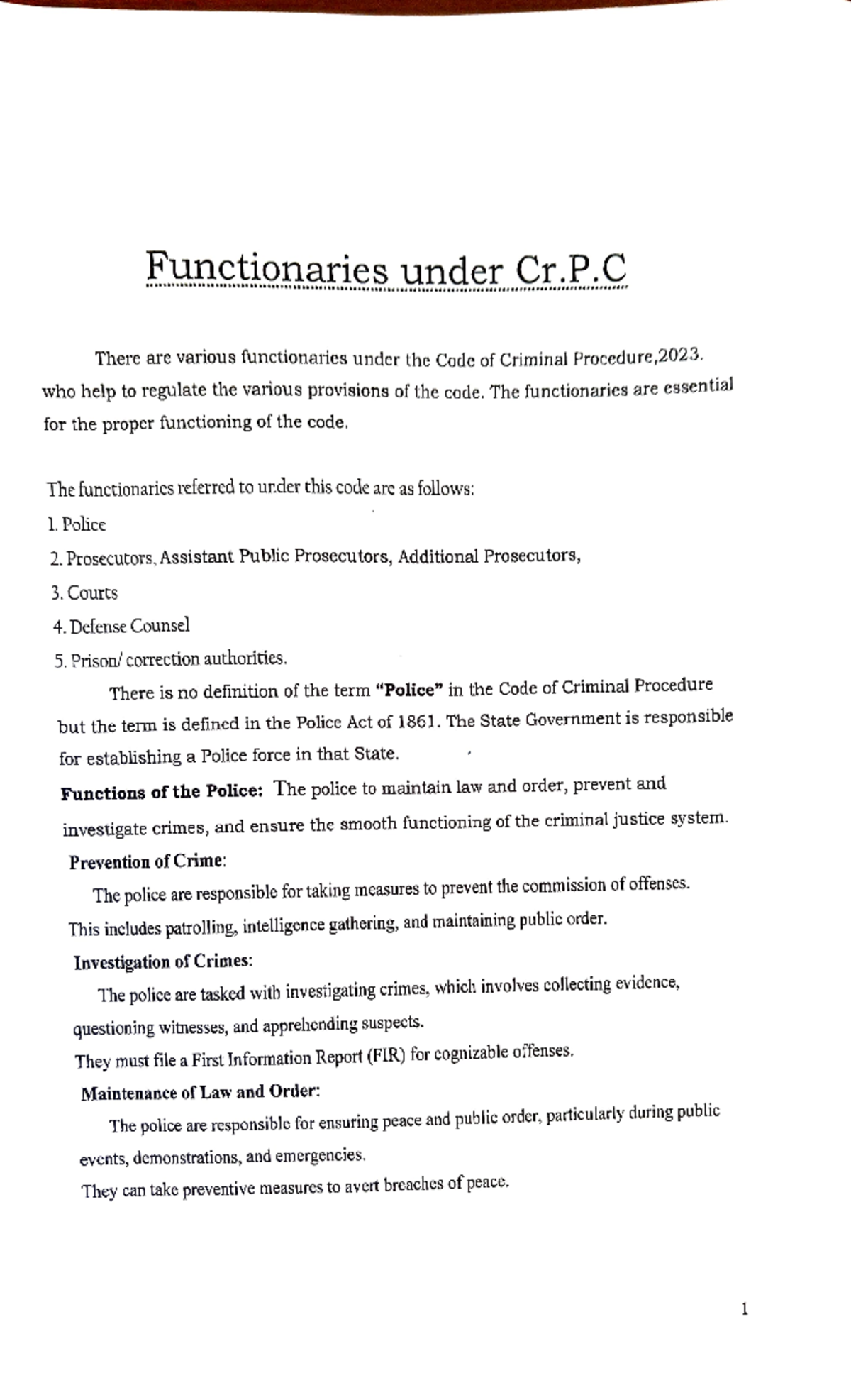 CrPC Notes: Overview of Functionaries Under Criminal Procedure Code ...