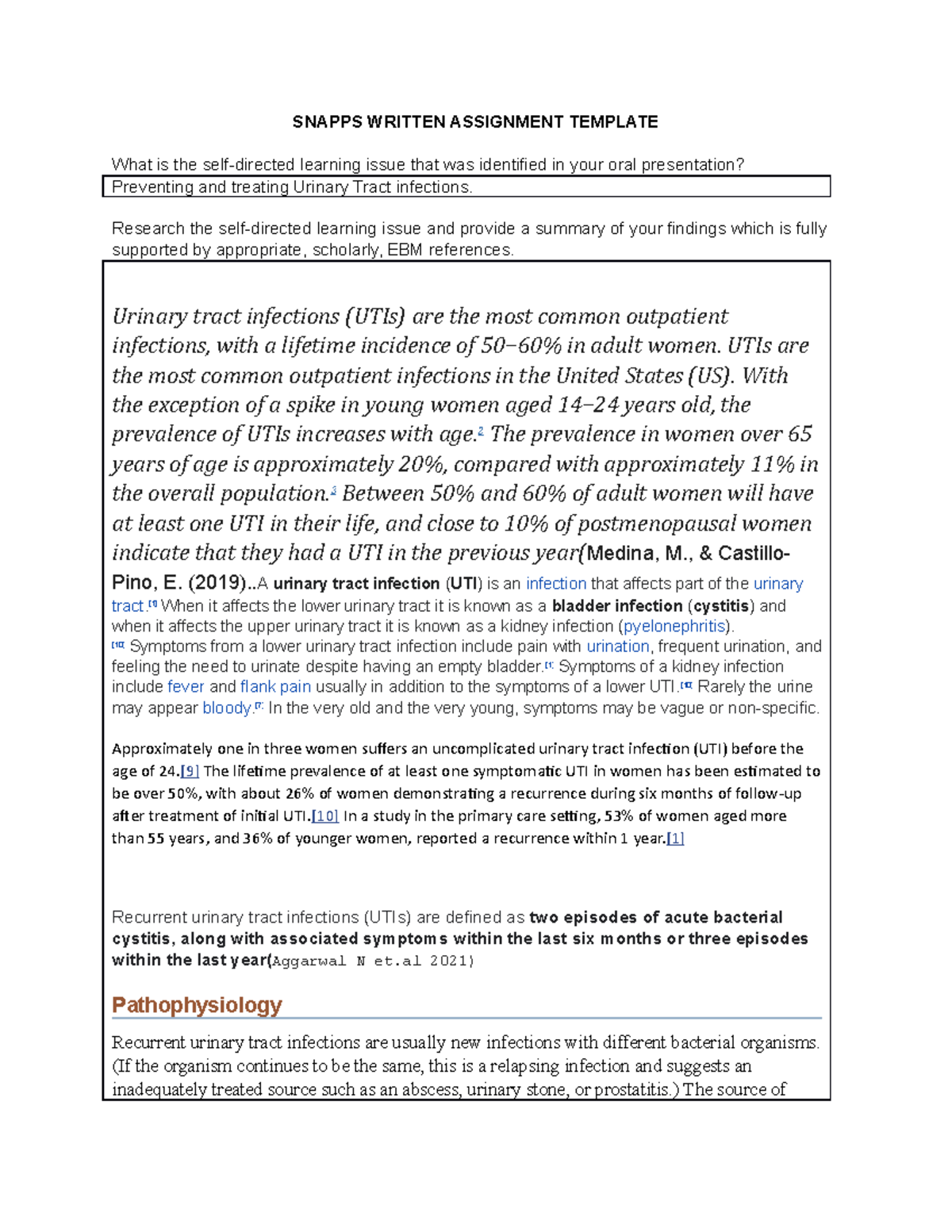 FNP NR511 Week 3 Assignment: Understanding Urinary Tract Infections ...