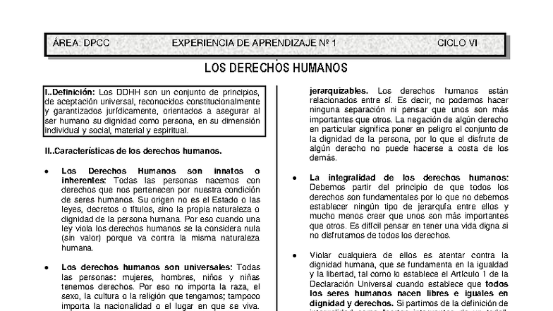 DPCC - Experiencia de Aprendizaje 1: Derechos Humanos Indivisibles ...