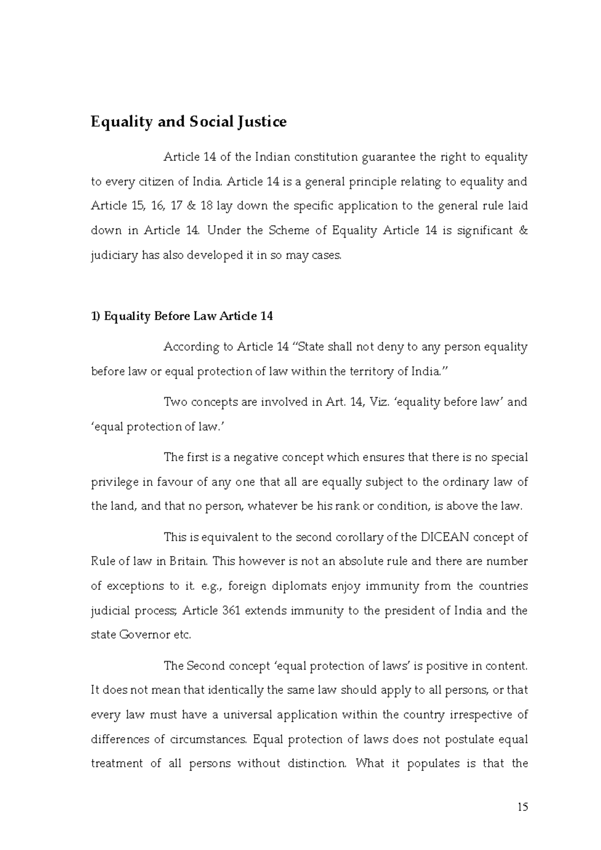 Equality and Social Justice: Insights on Article 14 of the Indian ...