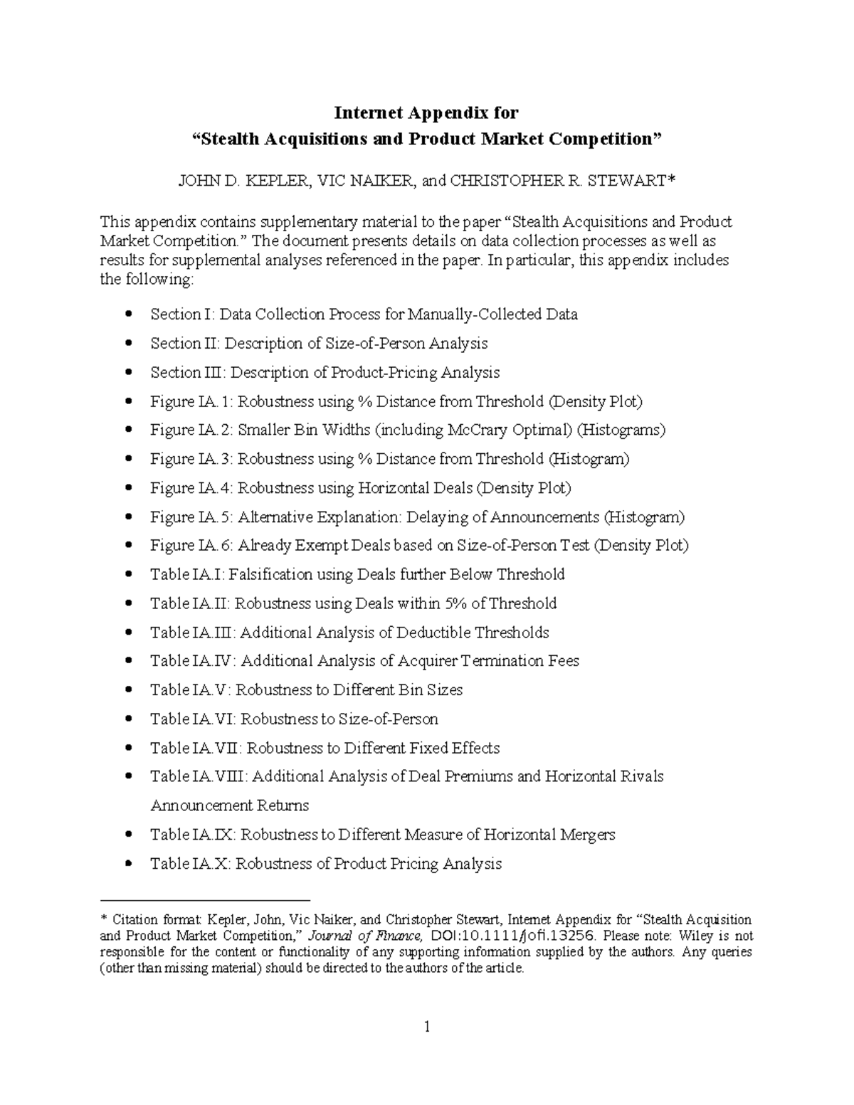 Internet Appendix for JOFI13256: Stealth Acquisitions & Market ...
