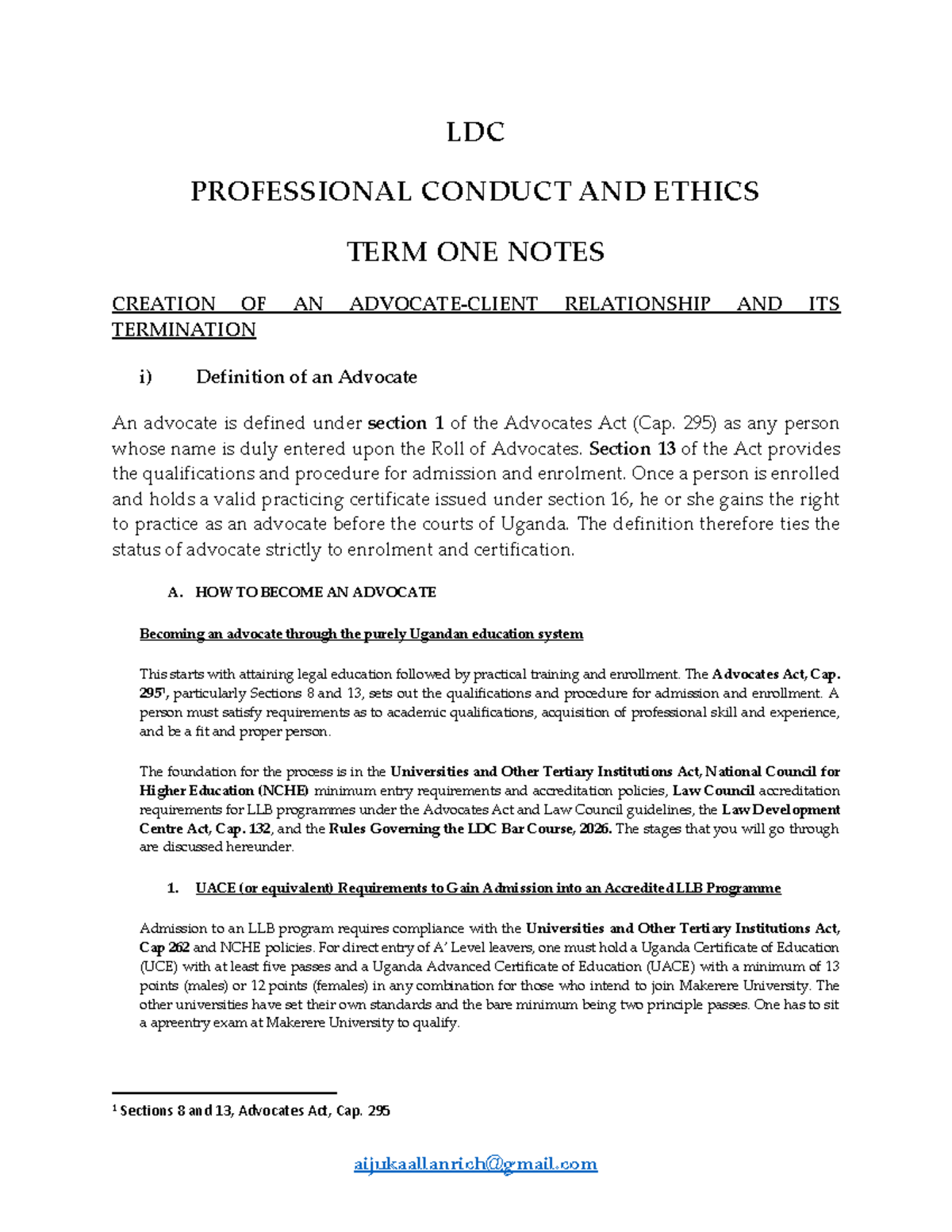 LDC PROFESSIONAL CONDUCT AND ETHICS TERM ONE NOTES - Studocu