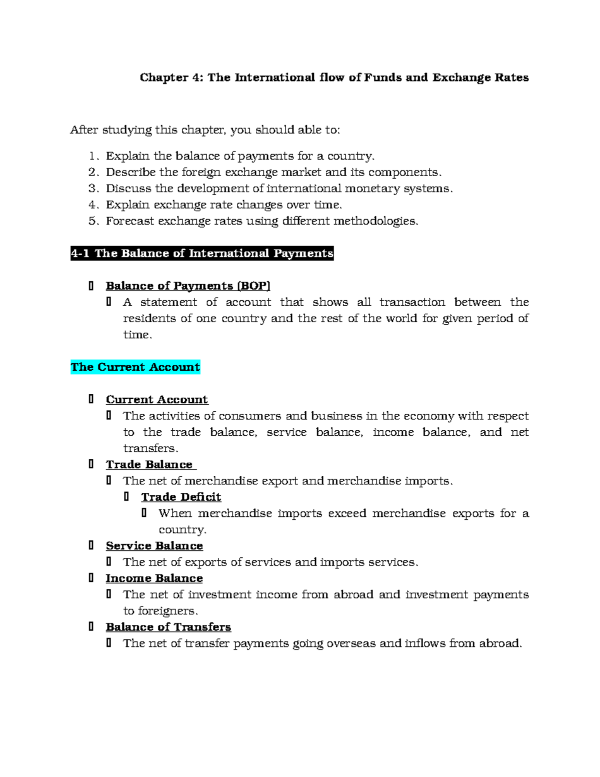 Chapter 4 - summaries - Chapter 4: The International flow of Funds and ...