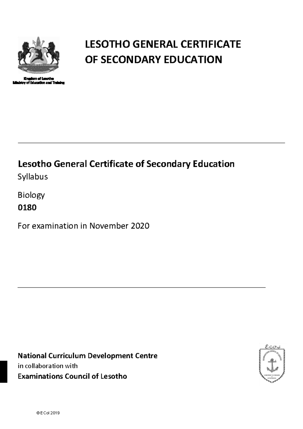 Lesotho GCSE Biology Syllabus for 0180 – Comprehensive Overview - Studocu
