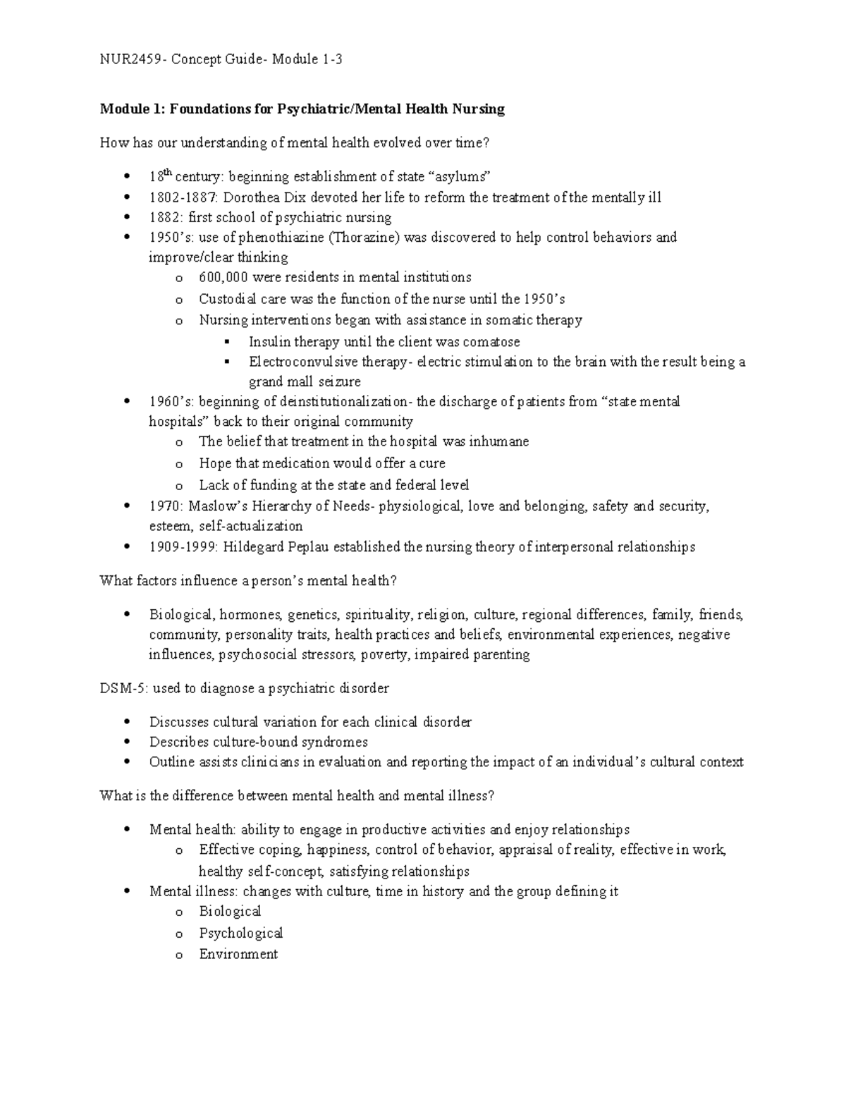Exam 1 Mental Health - Exam 1 study guide - Module 1: Foundations for ...