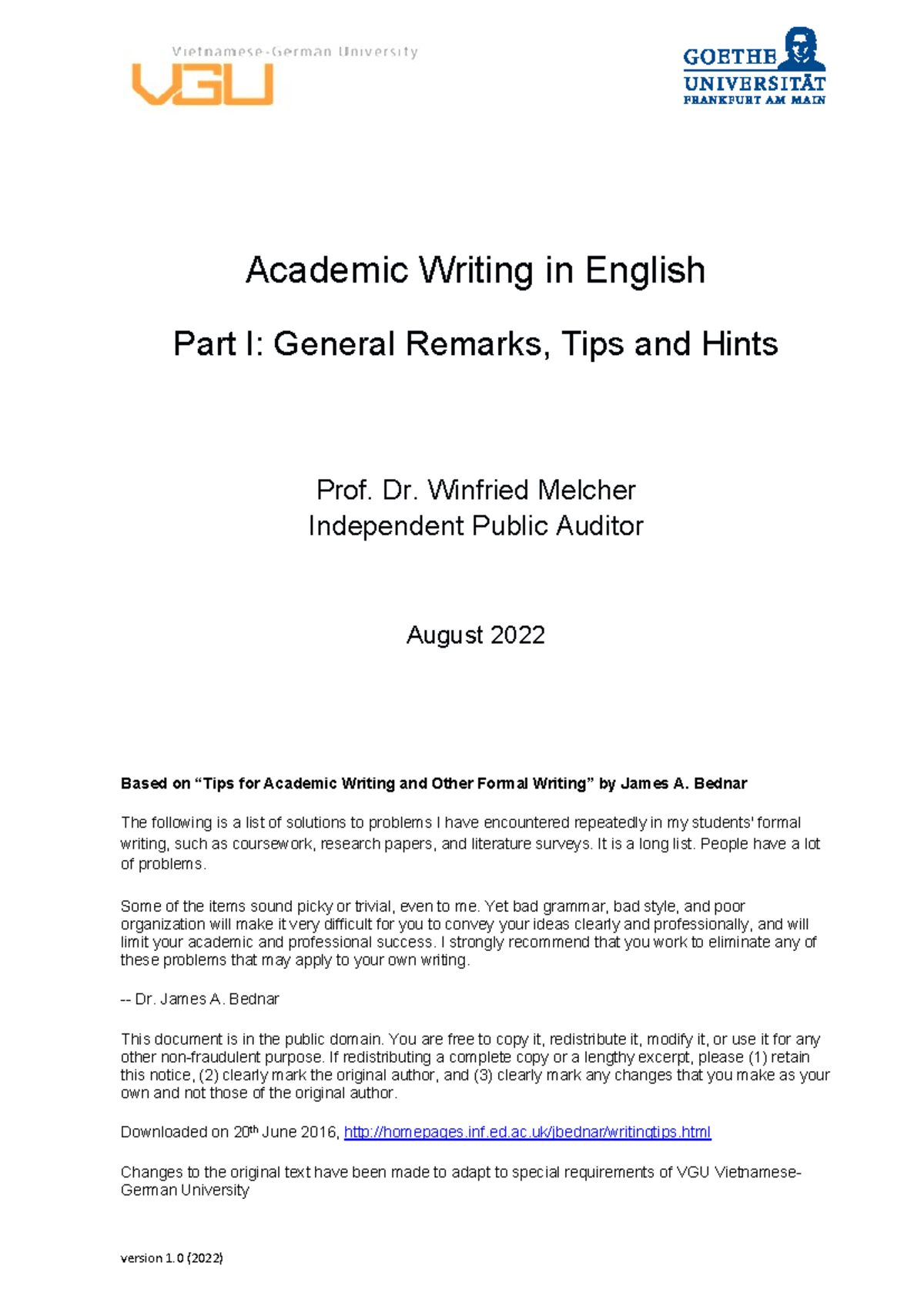 VGU Academic Writing Part I: Essential Tips and Guidelines - Studocu