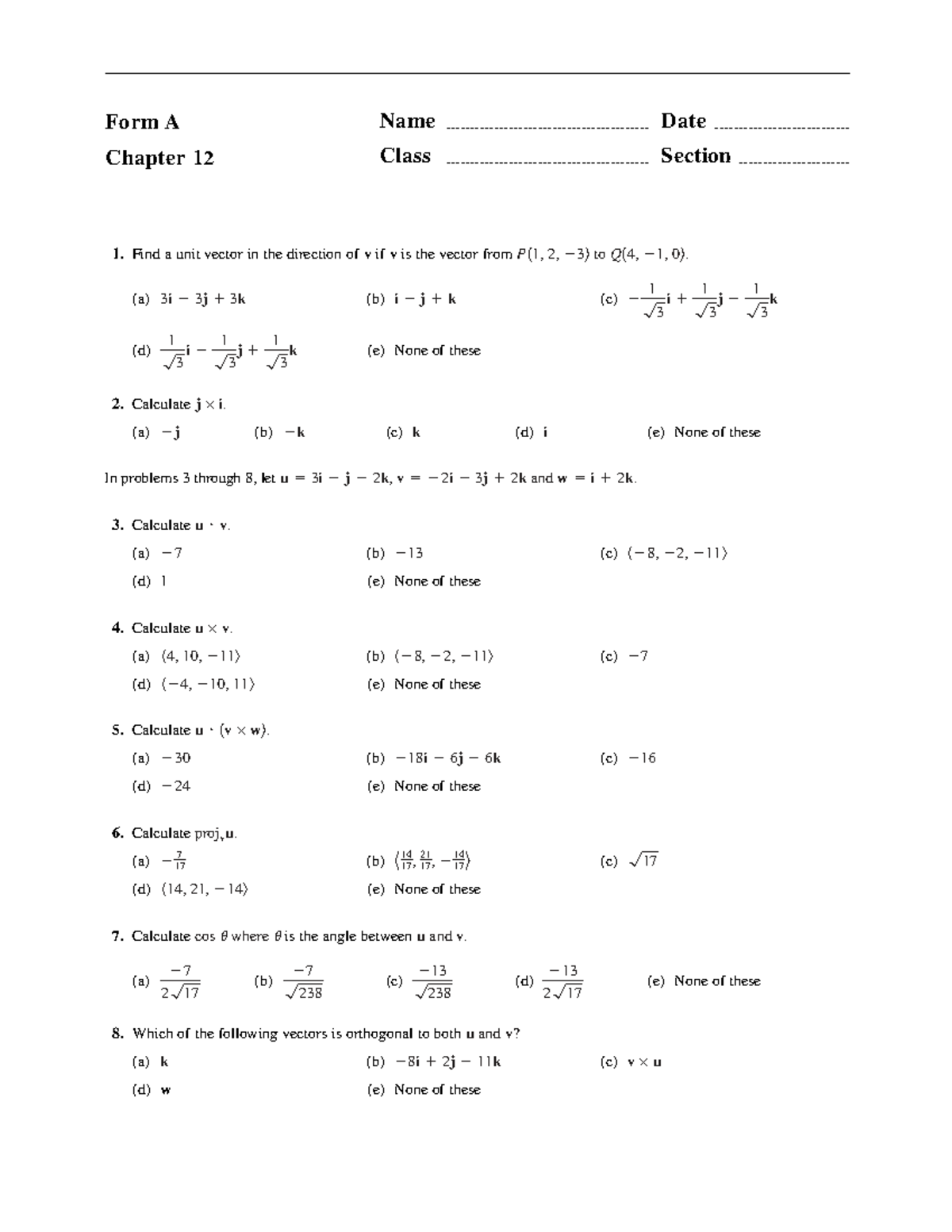 HW2 All Topics - Chapter 12 Class Section 1 Vector Calculations - Studocu