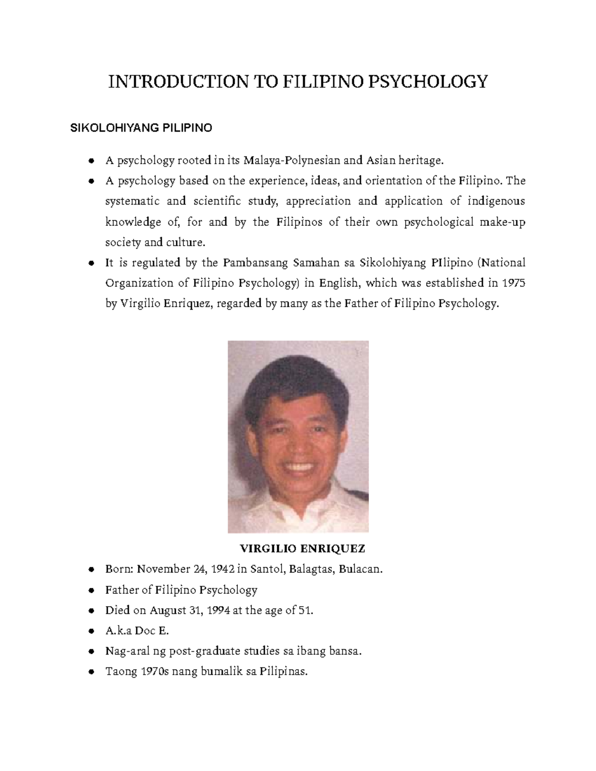 Introduction to Filipino Psychology (PSY 101) - A Cultural Perspective ...