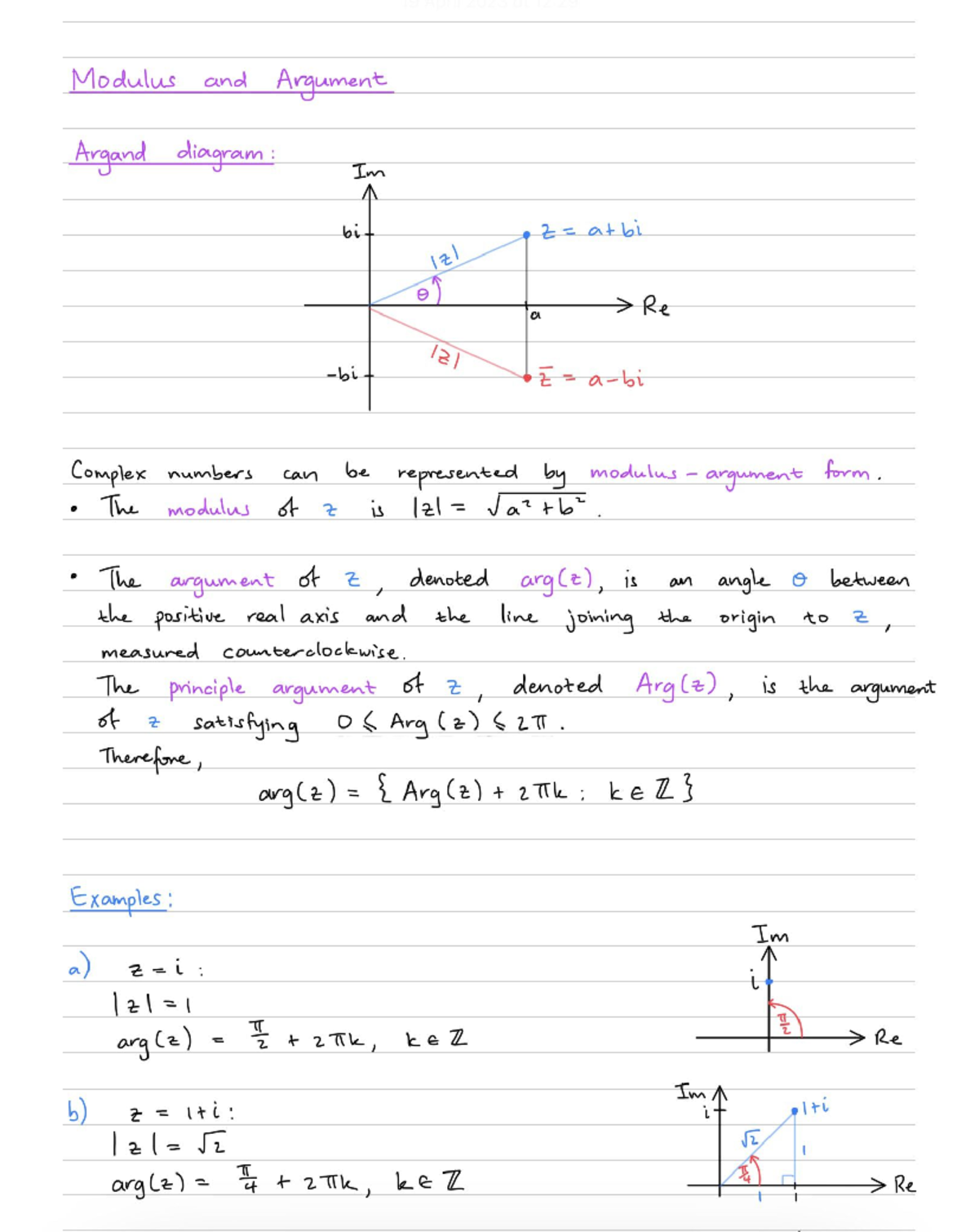 Modulus and Argument of Complex Numbers: BI 121 Lecture Notes - Studocu