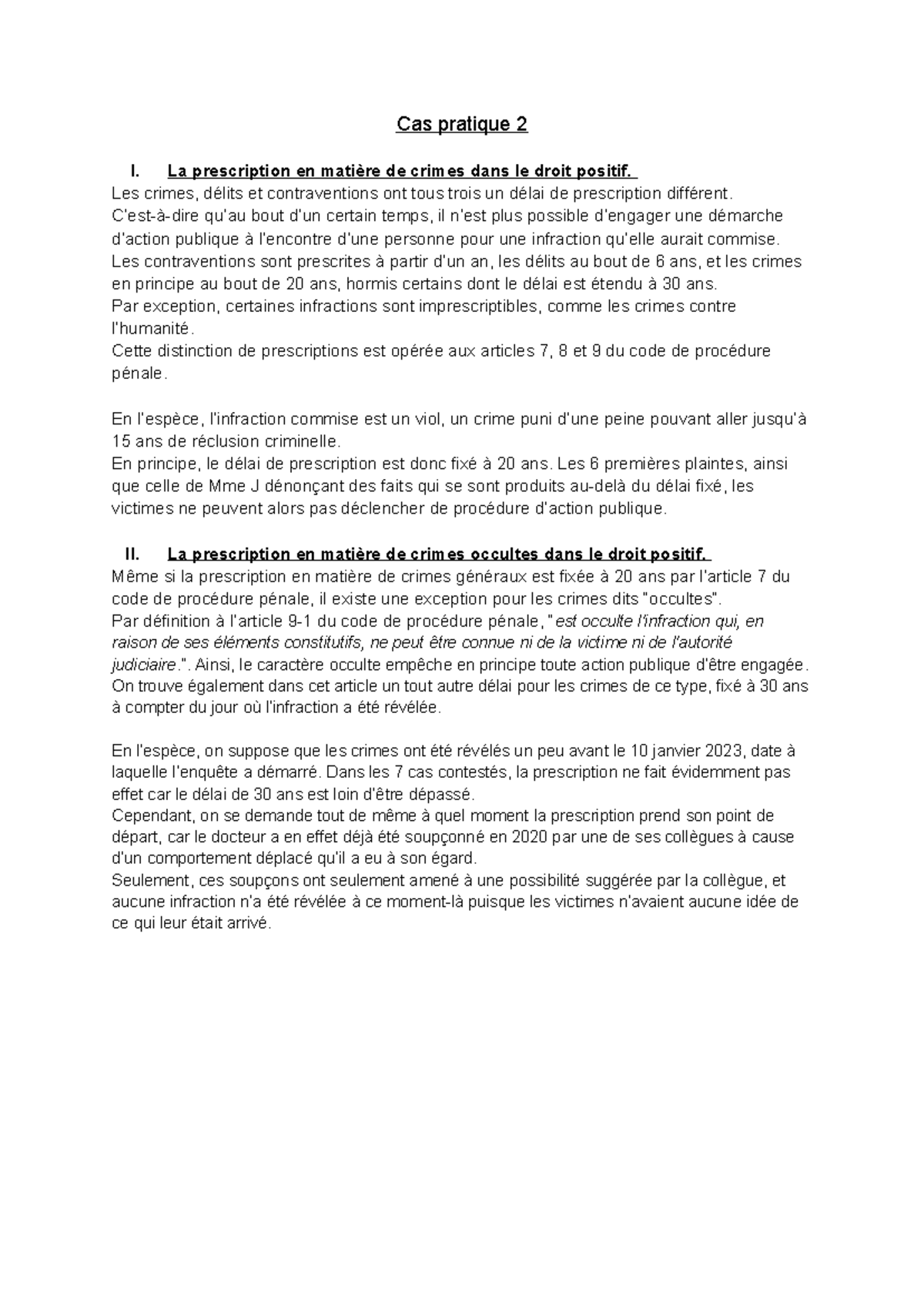 Cas Pratique 2 : Prescription des Crimes et Délits dans le Droit ...