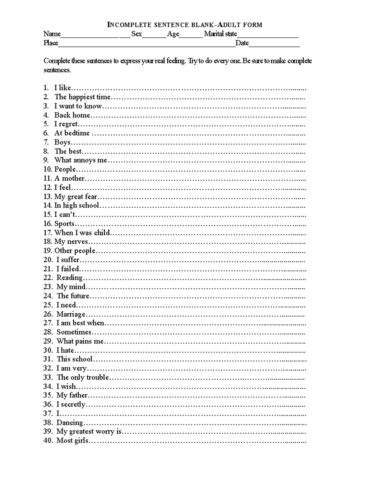 RISB-1 Incomplete Sentence Blank-Adult Form Activity - Studocu