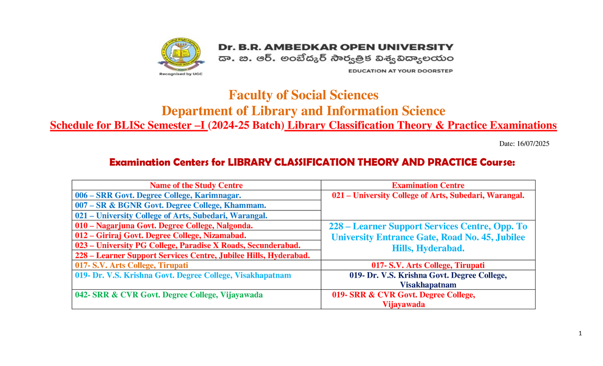 BLISc Classification Theory & Practice Exam Schedule - July 2025 ...