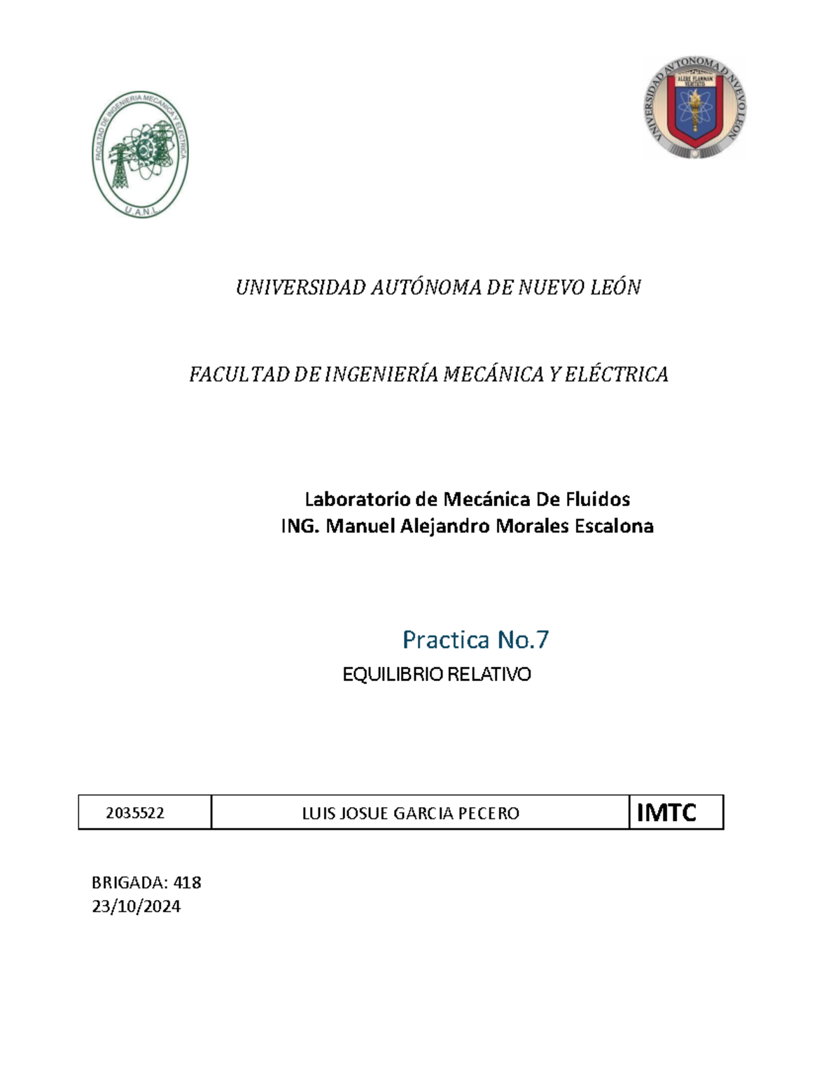 Practica 7 LAB MECF - UNIVERSIDAD AUTÓNOMA DE NUEVO LEÓN FACULTAD DE ...