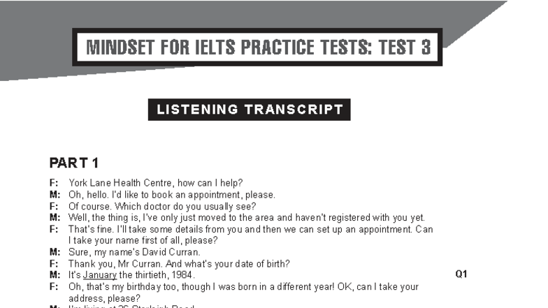MINDSET FOR IELTS PRACTICE TESTS: TEST 3 LISTENING TRANSCRIPT - Studocu