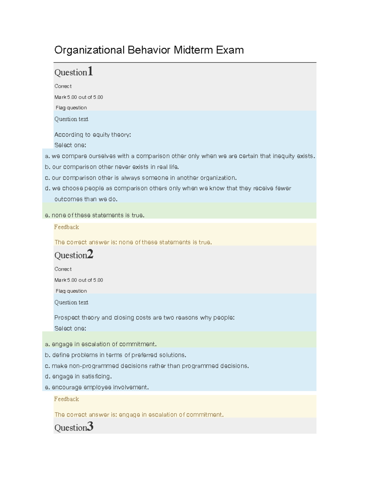 Organizational Behavior Midterm Exam Review Questions and Answers - Studocu