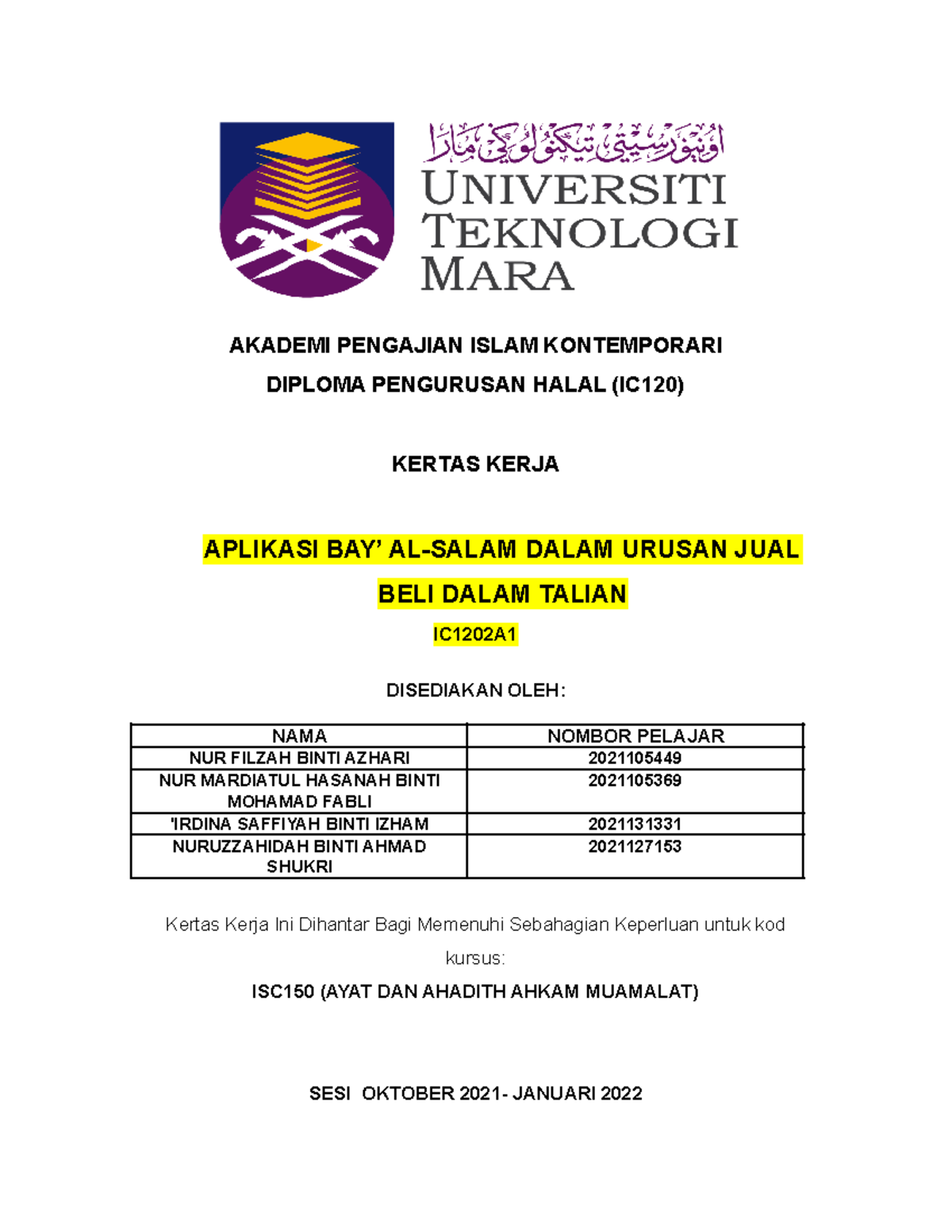ISC150 Kumpulan 4 IC120 2A1 - AKADEMI PENGAJIAN ISLAM KONTEMPORARI ...