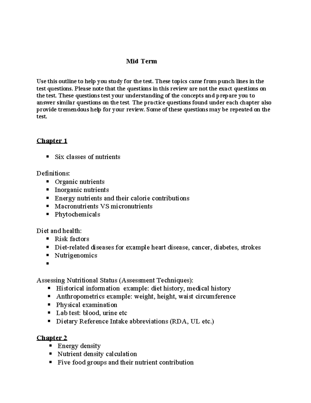 Nutritional Science 101: Midterm Study Guide & Practice Questions - Studocu